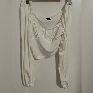 Elegant white blouse long sleeve, off shoulder
